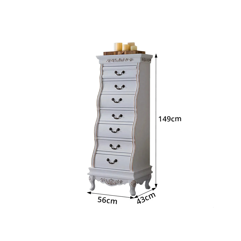 LIVARA Vintage Seven Drawer Chest Hand-Painted Storage Cabinet for Bedroom Living Room - White