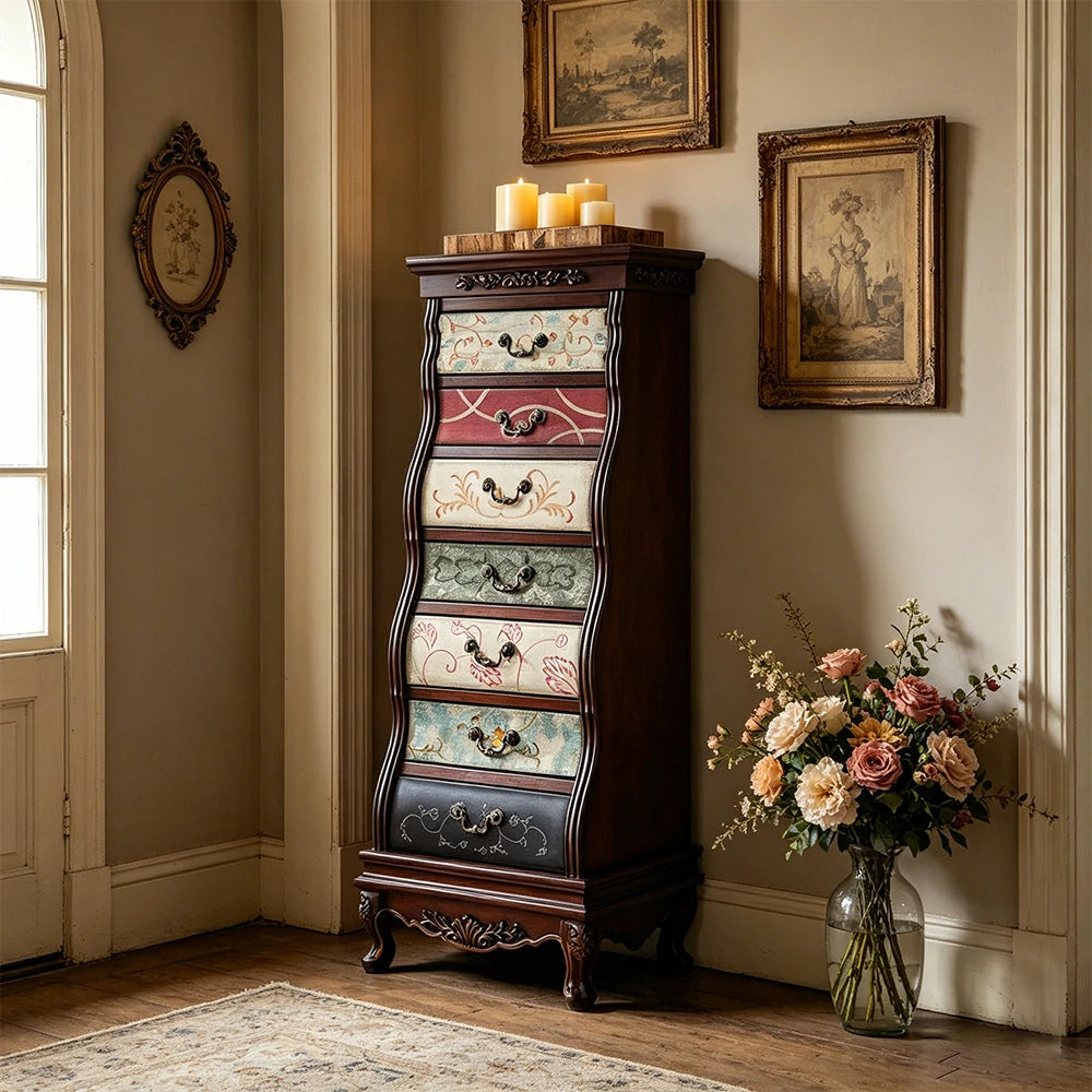 LIVARA Vintage Seven Drawer Chest Hand-Painted Storage Cabinet for Bedroom Living Room - Black