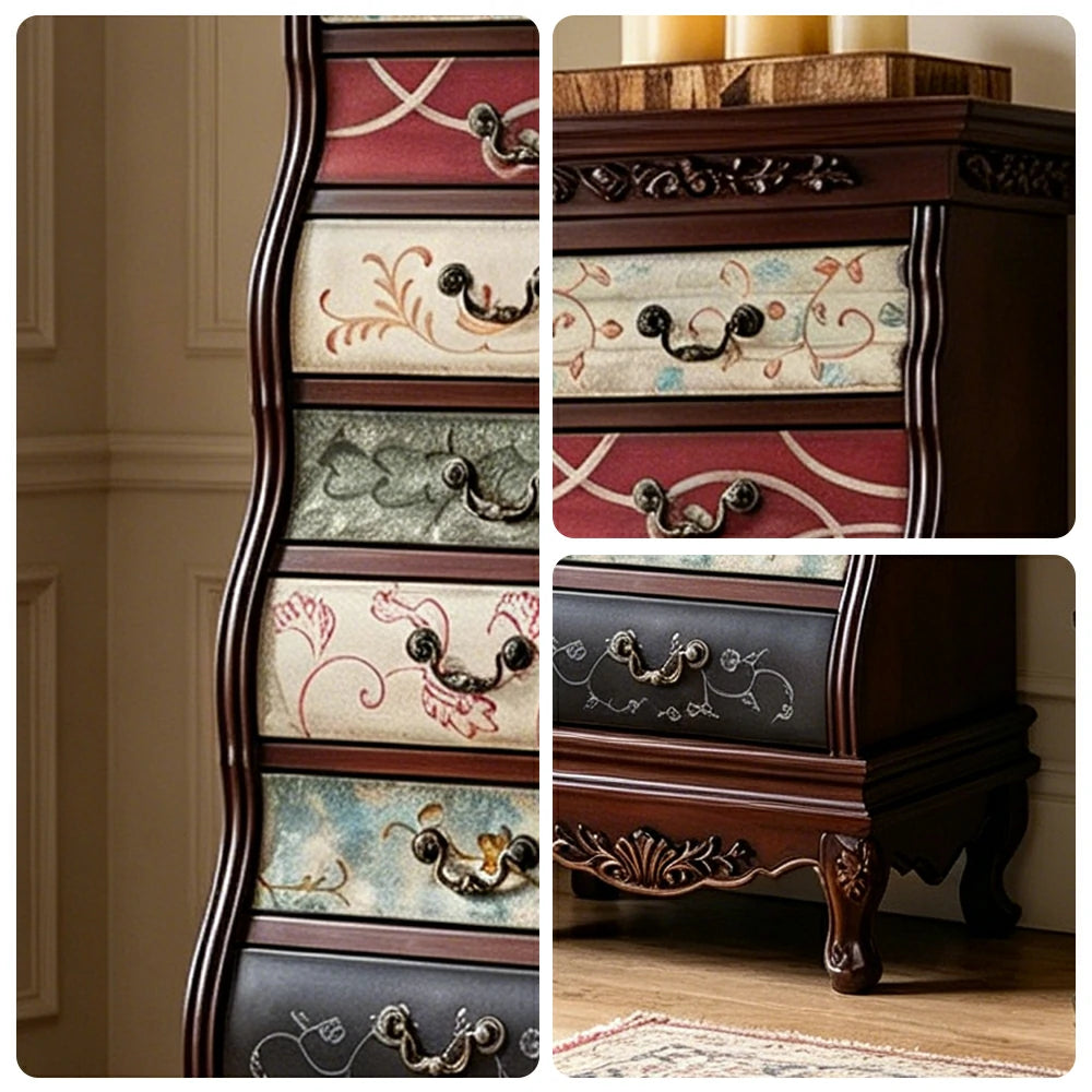 LIVARA Vintage Seven Drawer Chest Hand-Painted Storage Cabinet for Bedroom Living Room - Black