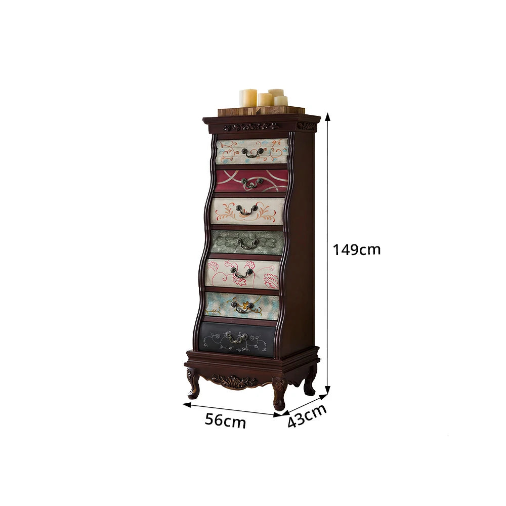 LIVARA Vintage Seven Drawer Chest Hand-Painted Storage Cabinet for Bedroom Living Room - Black