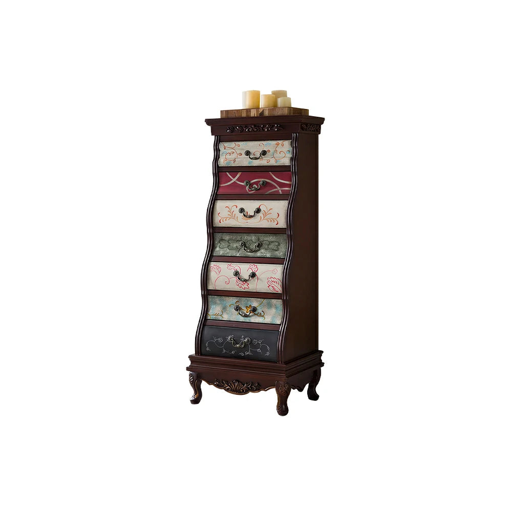 LIVARA Vintage Seven Drawer Chest Hand-Painted Storage Cabinet for Bedroom Living Room - Black