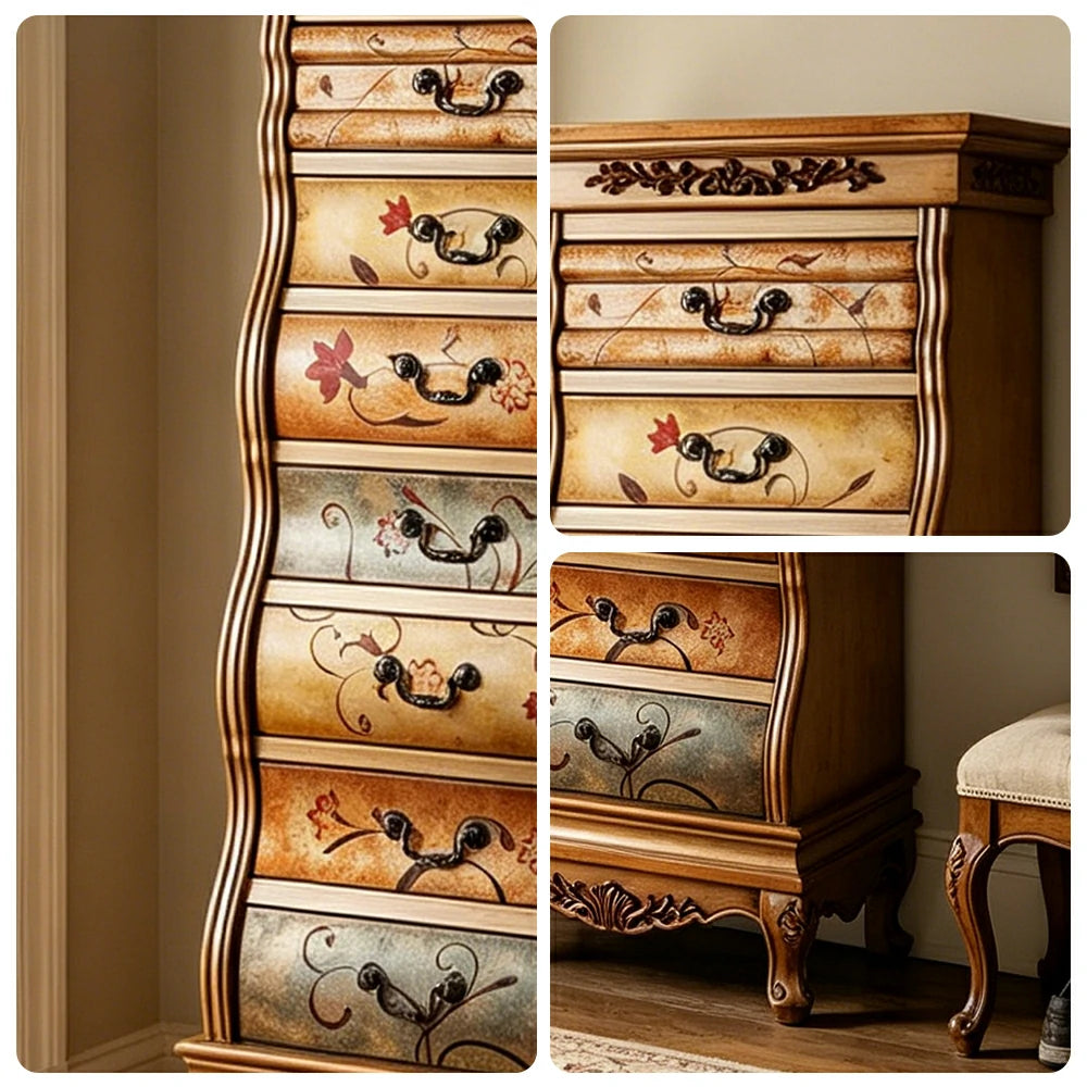 LIVARA Vintage Seven Drawer Chest Hand-Painted Storage Cabinet for Bedroom Living Room - Brown