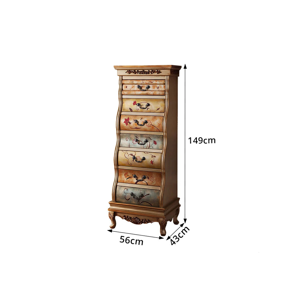 LIVARA Vintage Seven Drawer Chest Hand-Painted Storage Cabinet for Bedroom Living Room - Brown