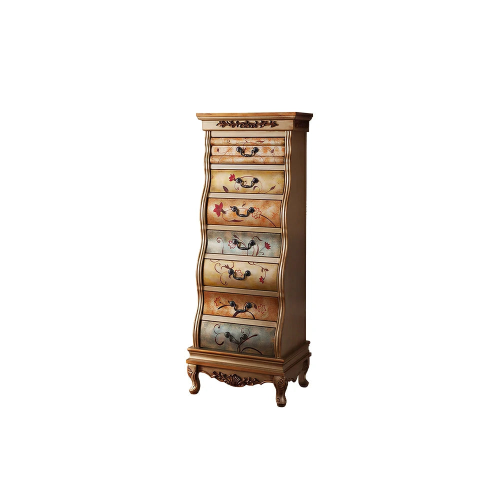 LIVARA Vintage Seven Drawer Chest Hand-Painted Storage Cabinet for Bedroom Living Room - Brown