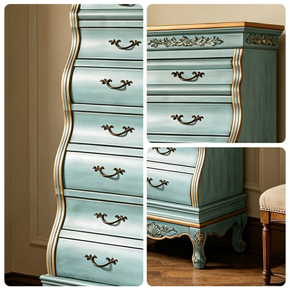 LIVARA Vintage Seven Drawer Chest Hand-Painted Storage Cabinet for Bedroom Living Room - Blue