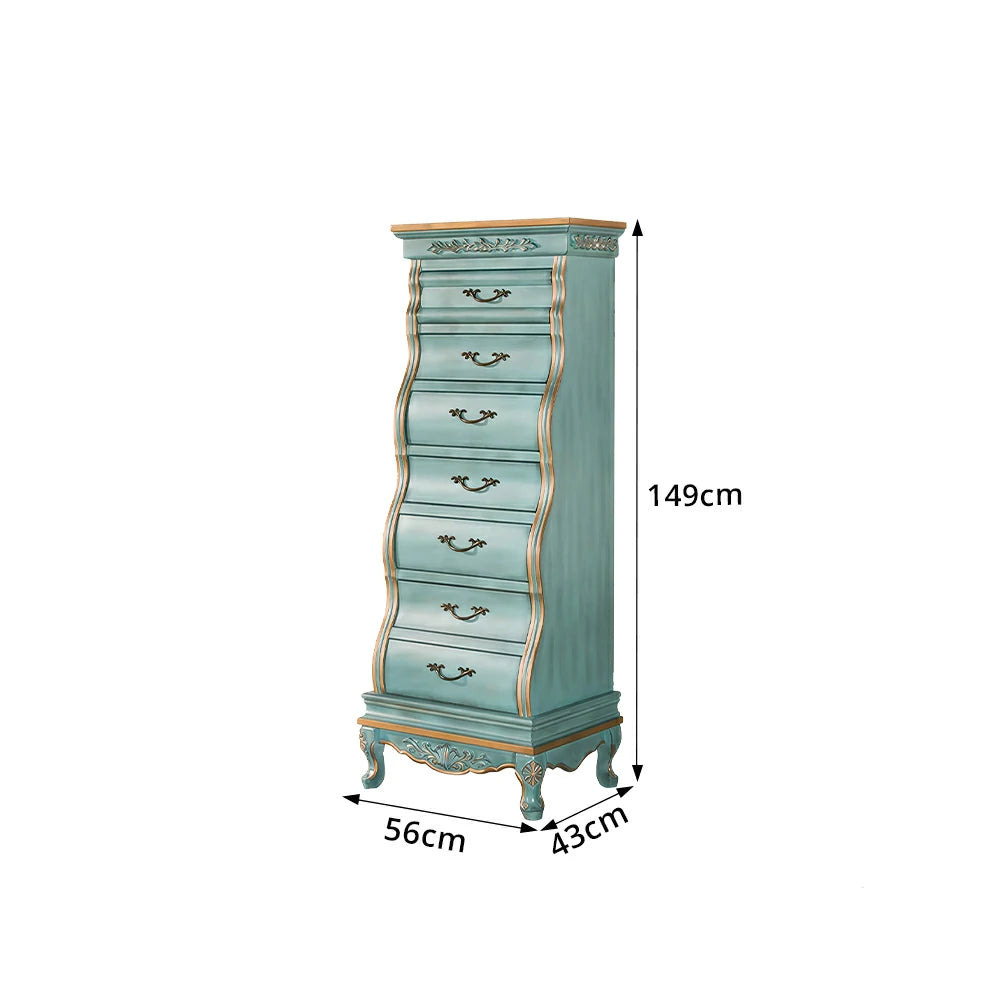 LIVARA Vintage Seven Drawer Chest Hand-Painted Storage Cabinet for Bedroom Living Room - Blue