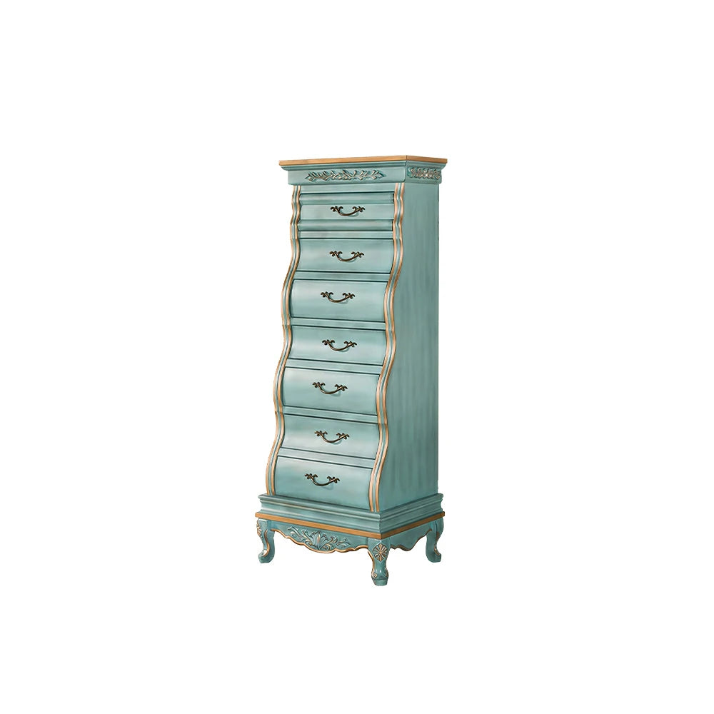 LIVARA Vintage Seven Drawer Chest Hand-Painted Storage Cabinet for Bedroom Living Room - Blue