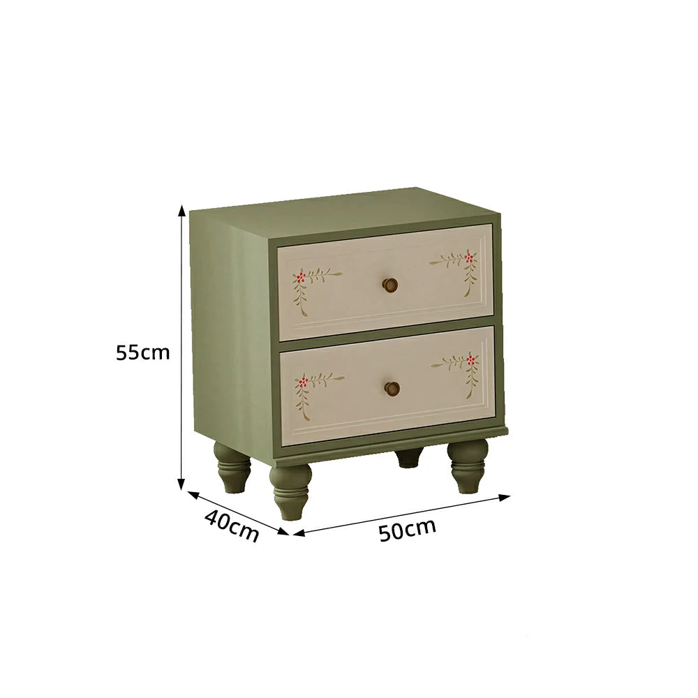 LIVARA Vintage Solid Wood Bedside Table Hand-Painted Nightstand for Bedroom Sofa Side - Green