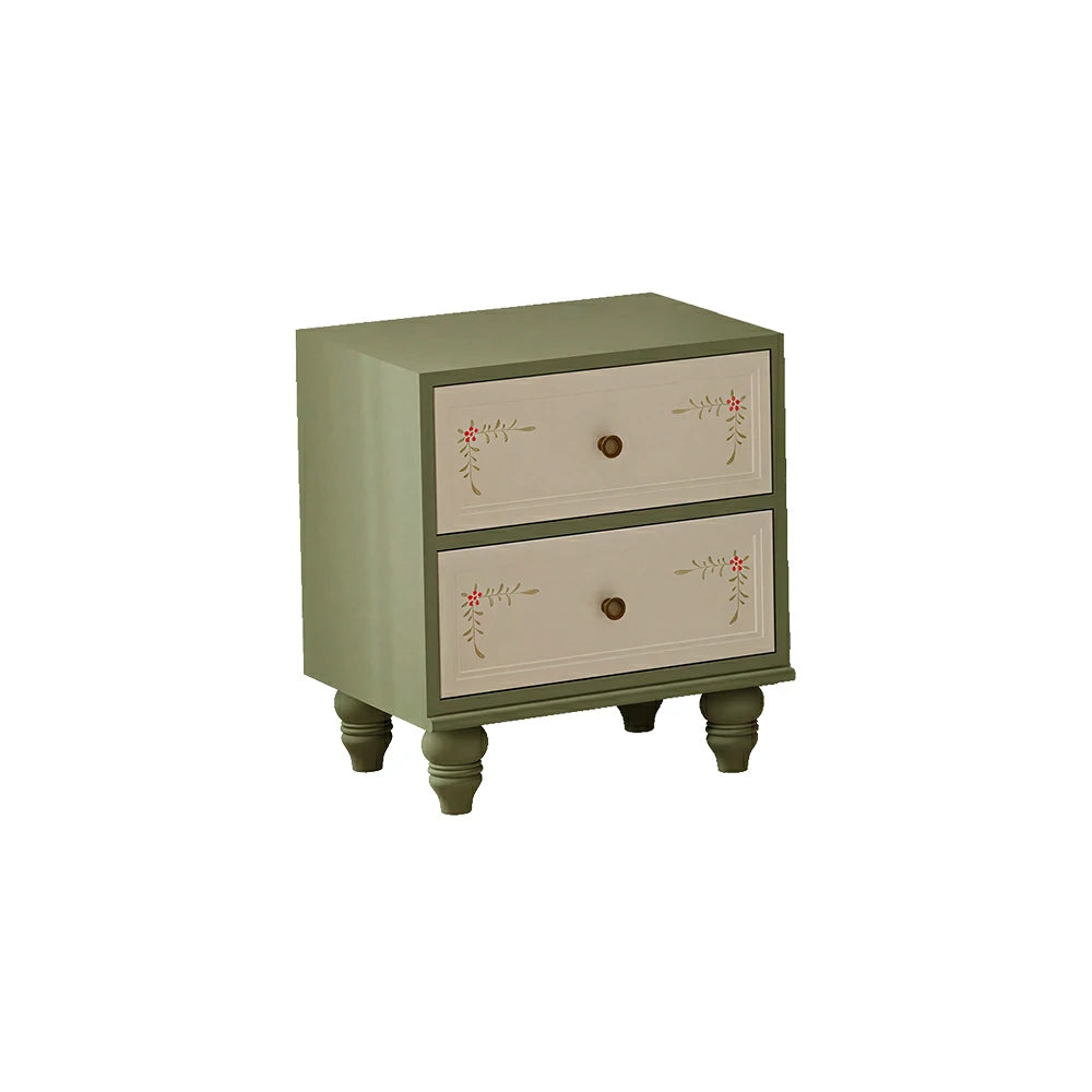 LIVARA Vintage Solid Wood Bedside Table Hand-Painted Nightstand for Bedroom Sofa Side - Green