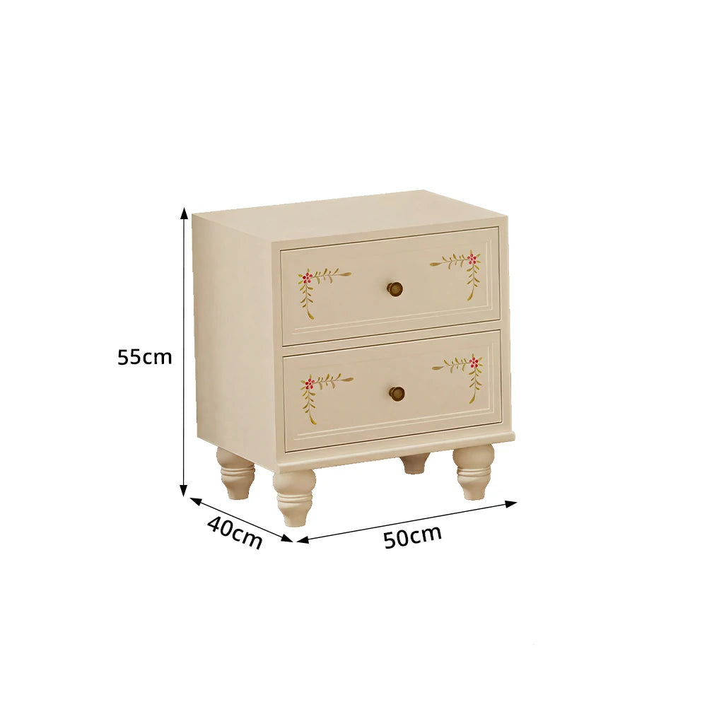 LIVARA Vintage Solid Wood Bedside Table Hand-Painted Nightstand for Bedroom Sofa Side - Beige