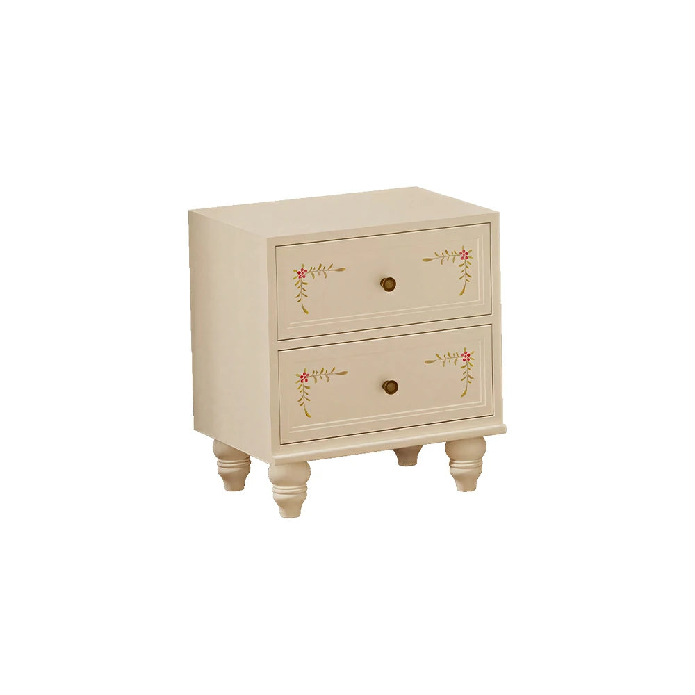 LIVARA Vintage Solid Wood Bedside Table Hand-Painted Nightstand for Bedroom Sofa Side - Beige