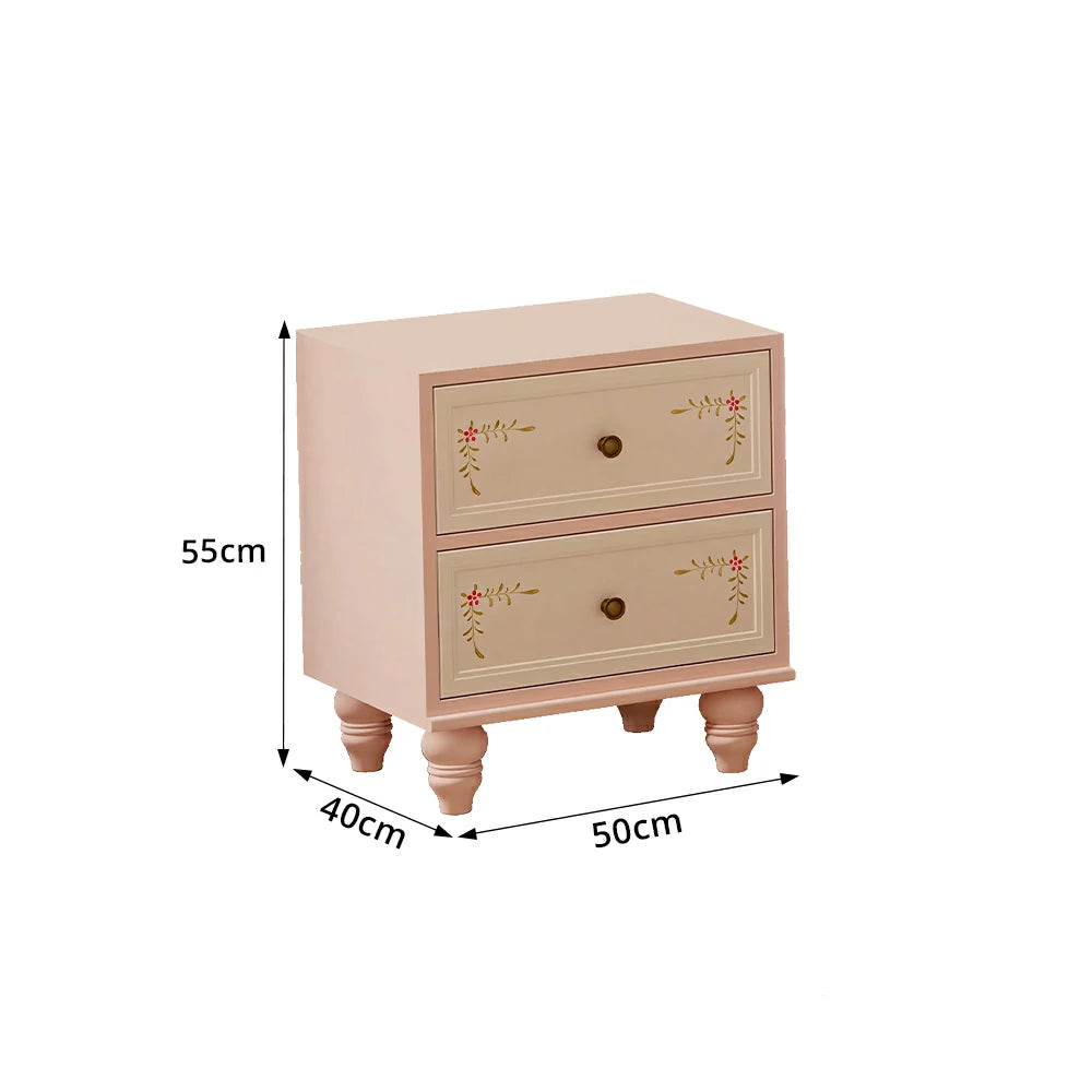 LIVARA Vintage Solid Wood Bedside Table Hand-Painted Nightstand for Bedroom Sofa Side - Pink