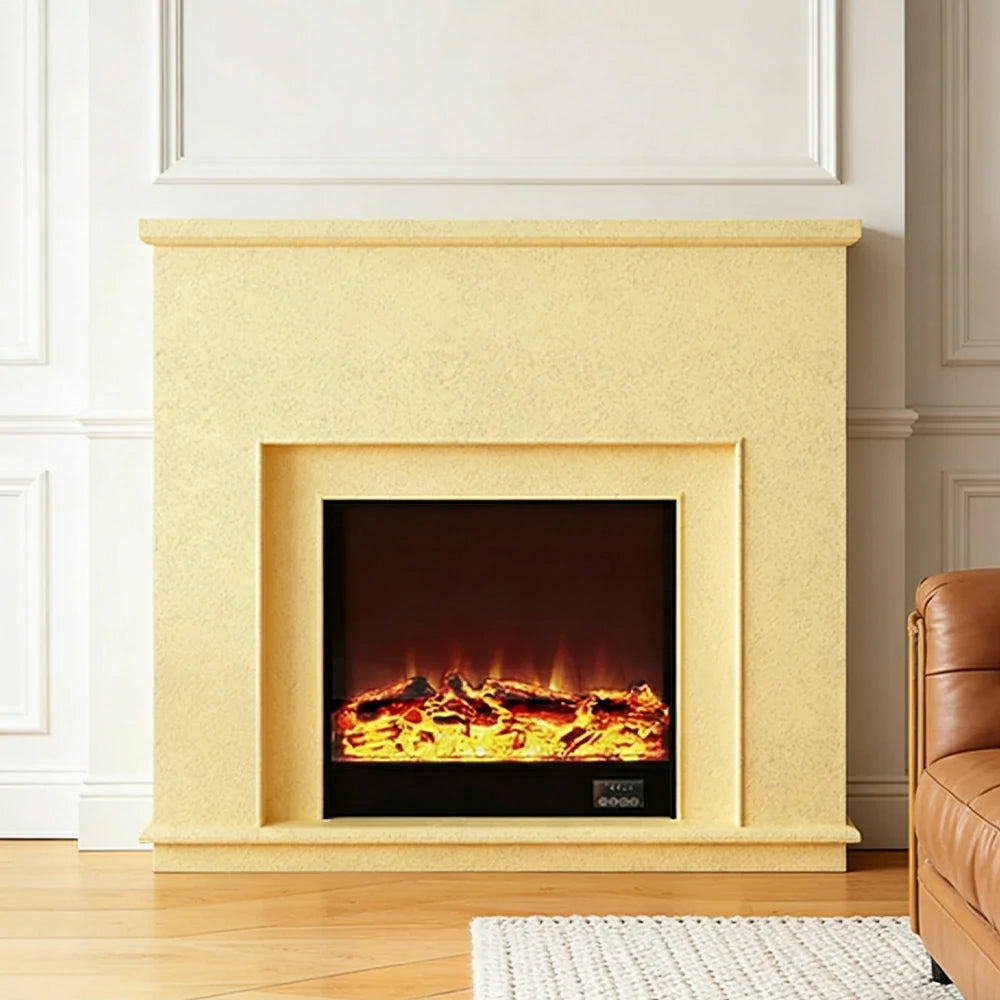 LIVARA Vintage Fireplace Mantel Surround Decorative Mantel Shelf Solid Spruce Wood HDF Panels Carved Design Living Room Feature - Yellow