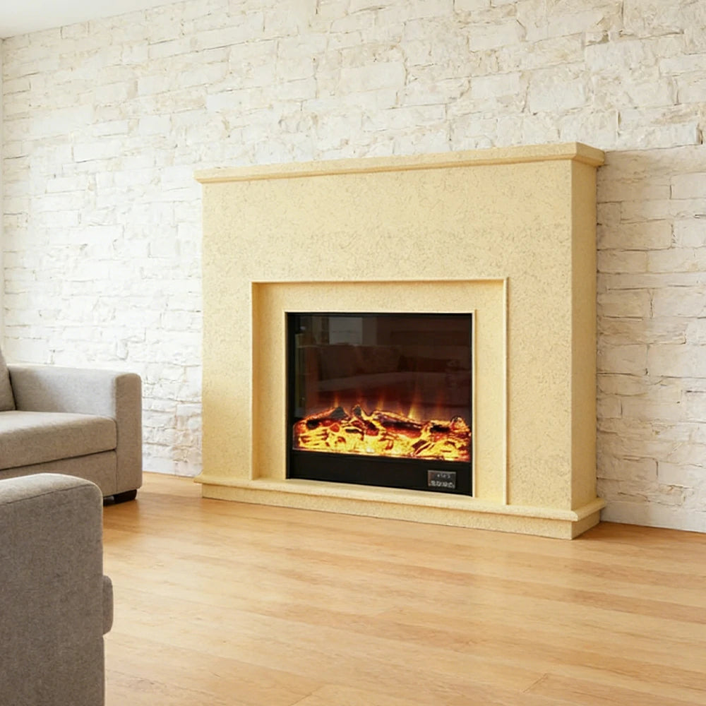 LIVARA Vintage Fireplace Mantel Surround Decorative Mantel Shelf Solid Spruce Wood HDF Panels Carved Design Living Room Feature - Yellow