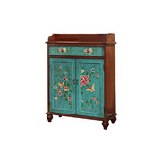 LIVARA Vintage Solid Wood Sideboard Cabinet Hand-Painted Storage Organizer for Entryway Dining Room - Walnut&Blue