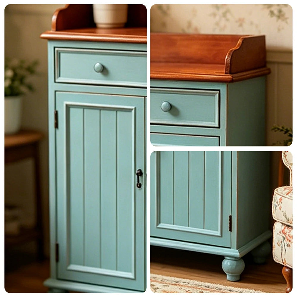 LIVARA Vintage Solid Wood Sideboard Cabinet Hand-Painted Storage Organizer for Entryway Dining Room - Blue