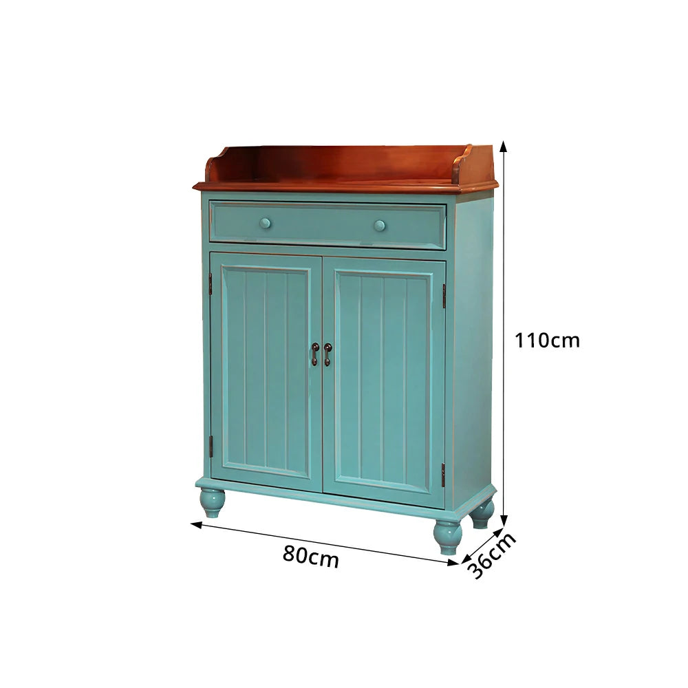 LIVARA Vintage Solid Wood Sideboard Cabinet Hand-Painted Storage Organizer for Entryway Dining Room - Blue