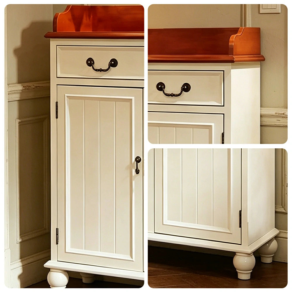 LIVARA Vintage Solid Wood Sideboard Cabinet Hand-Painted Storage Organizer for Entryway Dining Room - White