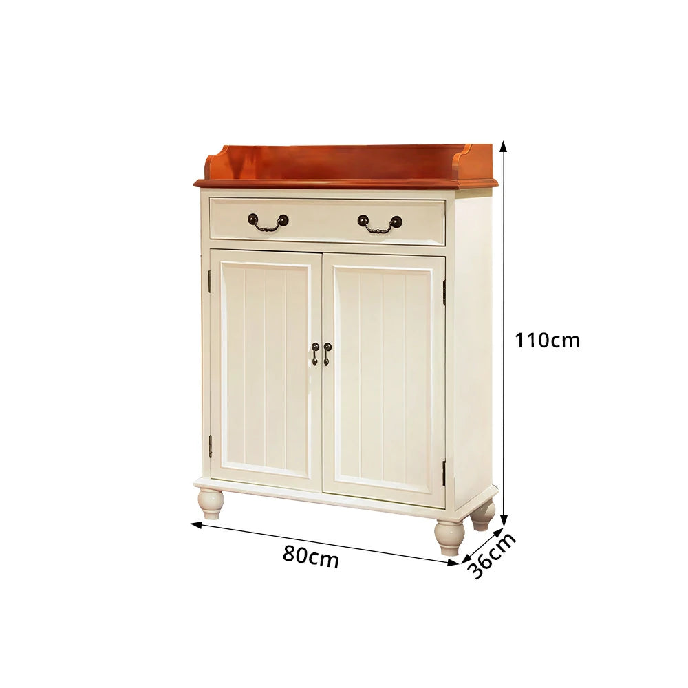 LIVARA Vintage Solid Wood Sideboard Cabinet Hand-Painted Storage Organizer for Entryway Dining Room - White