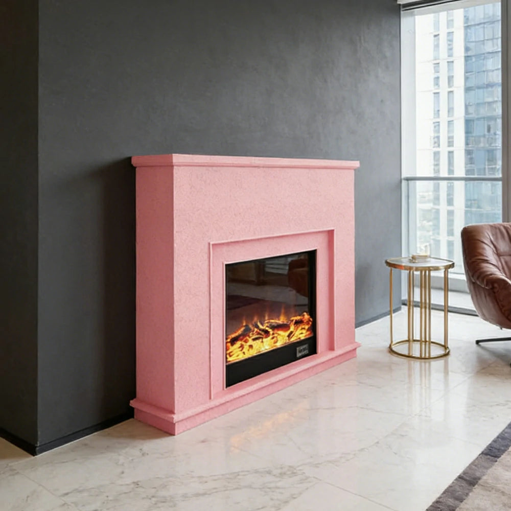 LIVARA Vintage Fireplace Mantel Surround Decorative Mantel Shelf Solid Spruce Wood HDF Panels Carved Design Living Room Feature - Pink