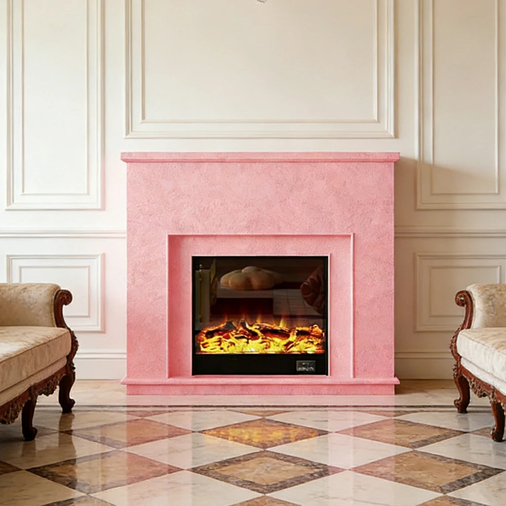 LIVARA Vintage Fireplace Mantel Surround Decorative Mantel Shelf Solid Spruce Wood HDF Panels Carved Design Living Room Feature - Pink