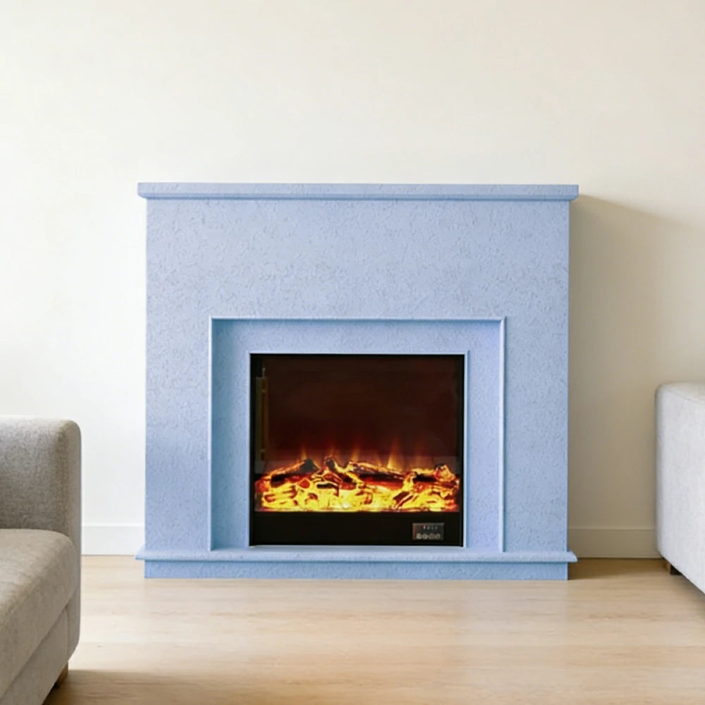 LIVARA Vintage Fireplace Mantel Surround Decorative Mantel Shelf Solid Spruce Wood HDF Panels Carved Design Living Room Feature - Blue