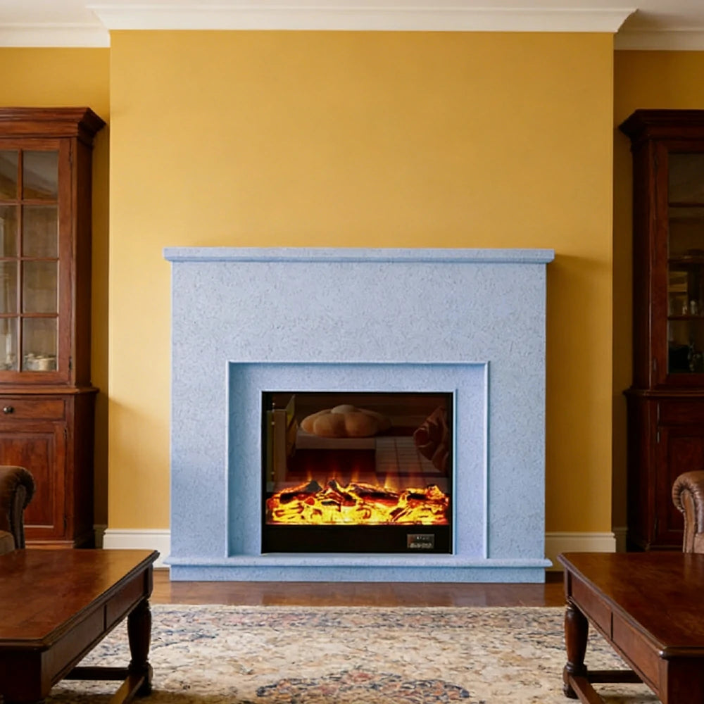 LIVARA Vintage Fireplace Mantel Surround Decorative Mantel Shelf Solid Spruce Wood HDF Panels Carved Design Living Room Feature - Blue