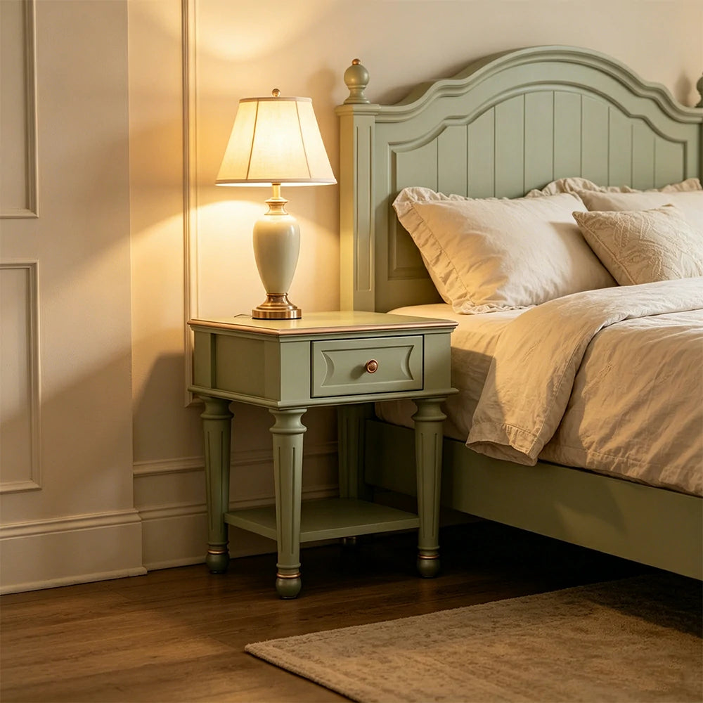 LIVARA Solid Wood Bedside Table Compact Storage Nightstand for Bedroom Apartment - Green