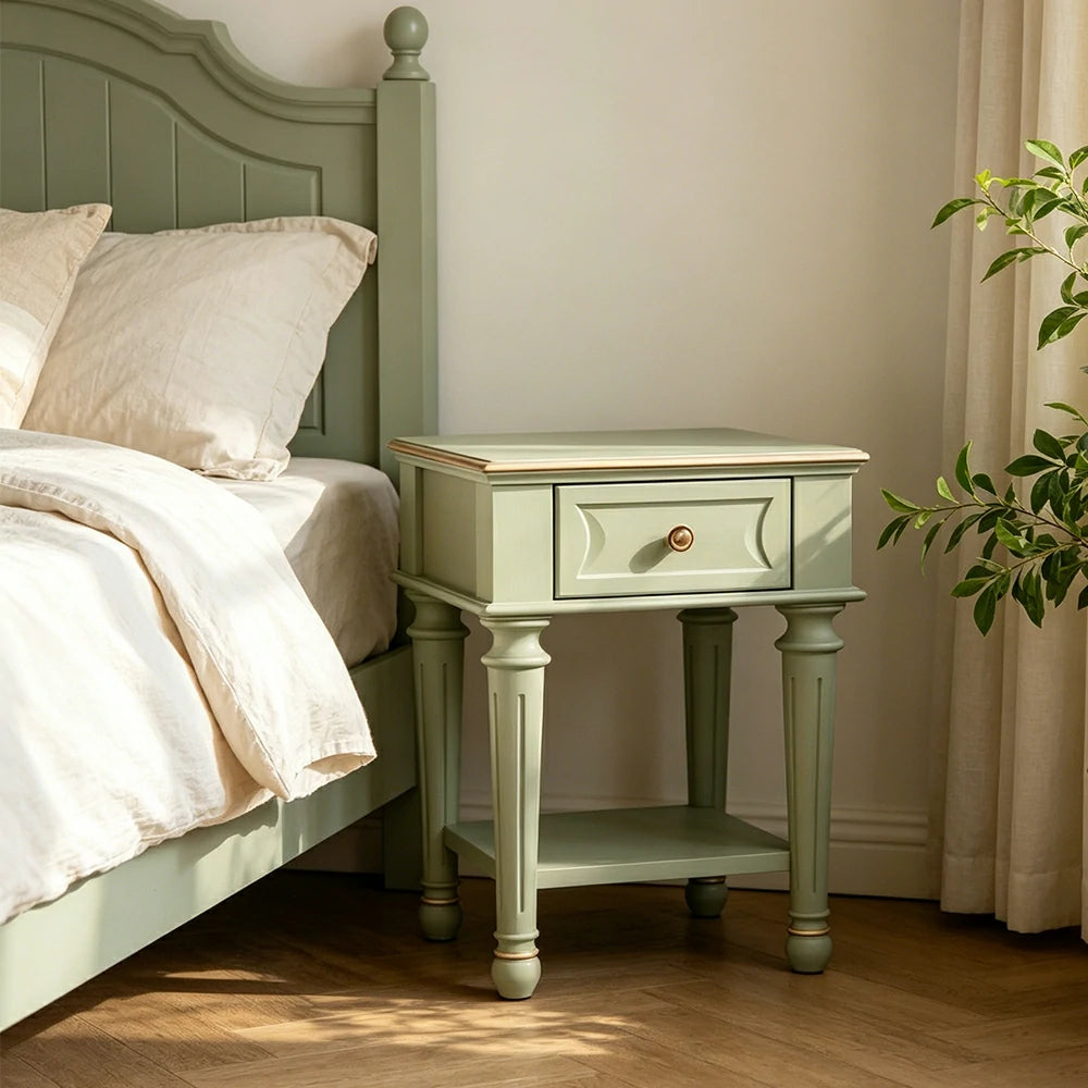 LIVARA Solid Wood Bedside Table Compact Storage Nightstand for Bedroom Apartment - Green