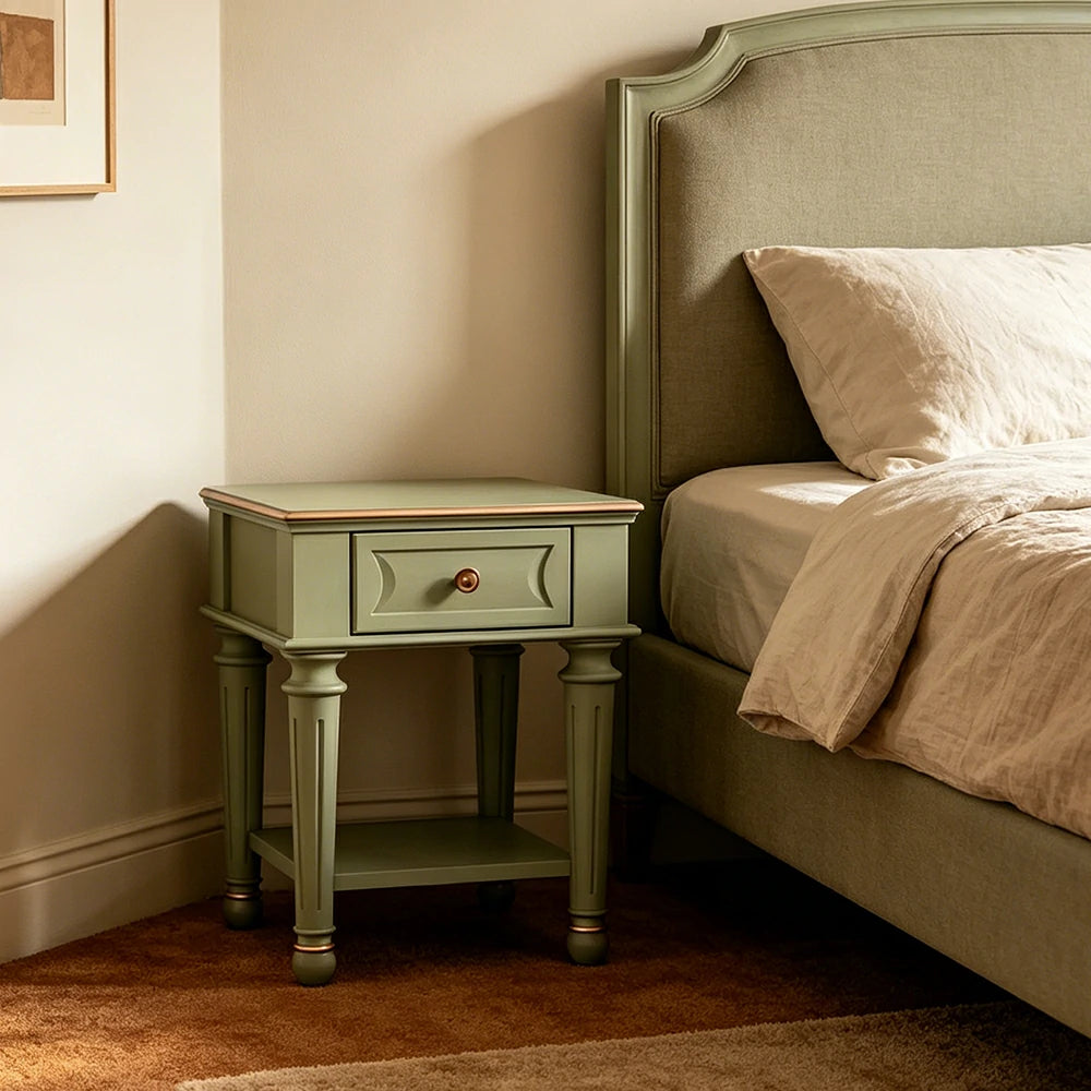 LIVARA Solid Wood Bedside Table Compact Storage Nightstand for Bedroom Apartment - Green