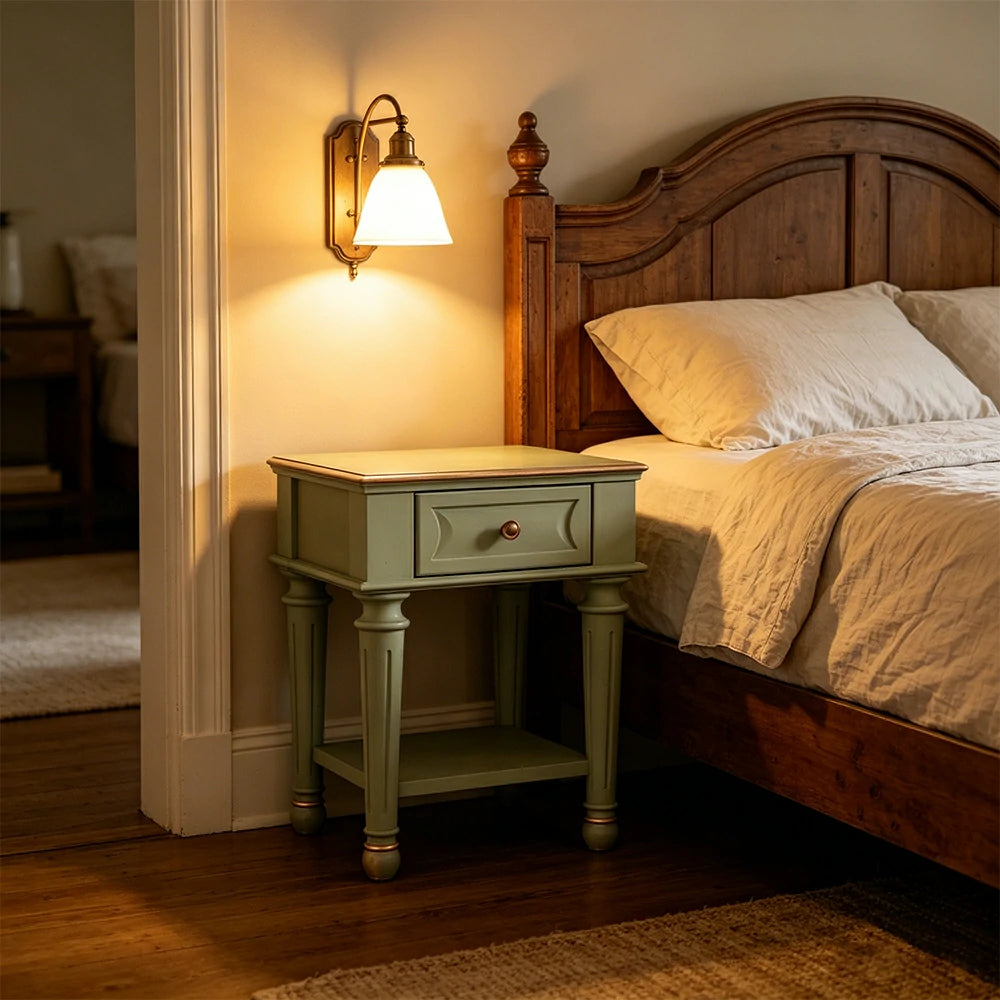 LIVARA Solid Wood Bedside Table Compact Storage Nightstand for Bedroom Apartment - Green