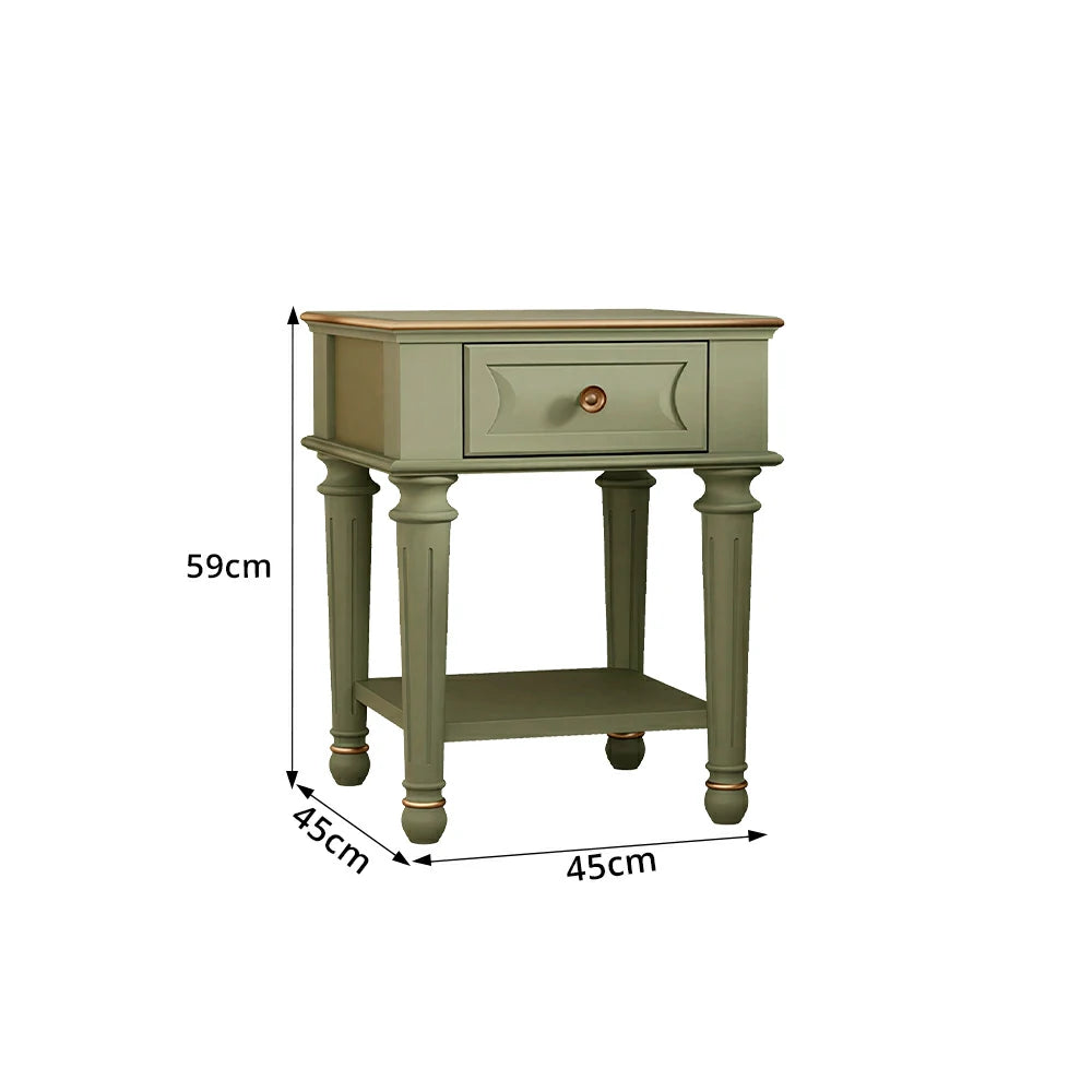 LIVARA Solid Wood Bedside Table Compact Storage Nightstand for Bedroom Apartment - Green