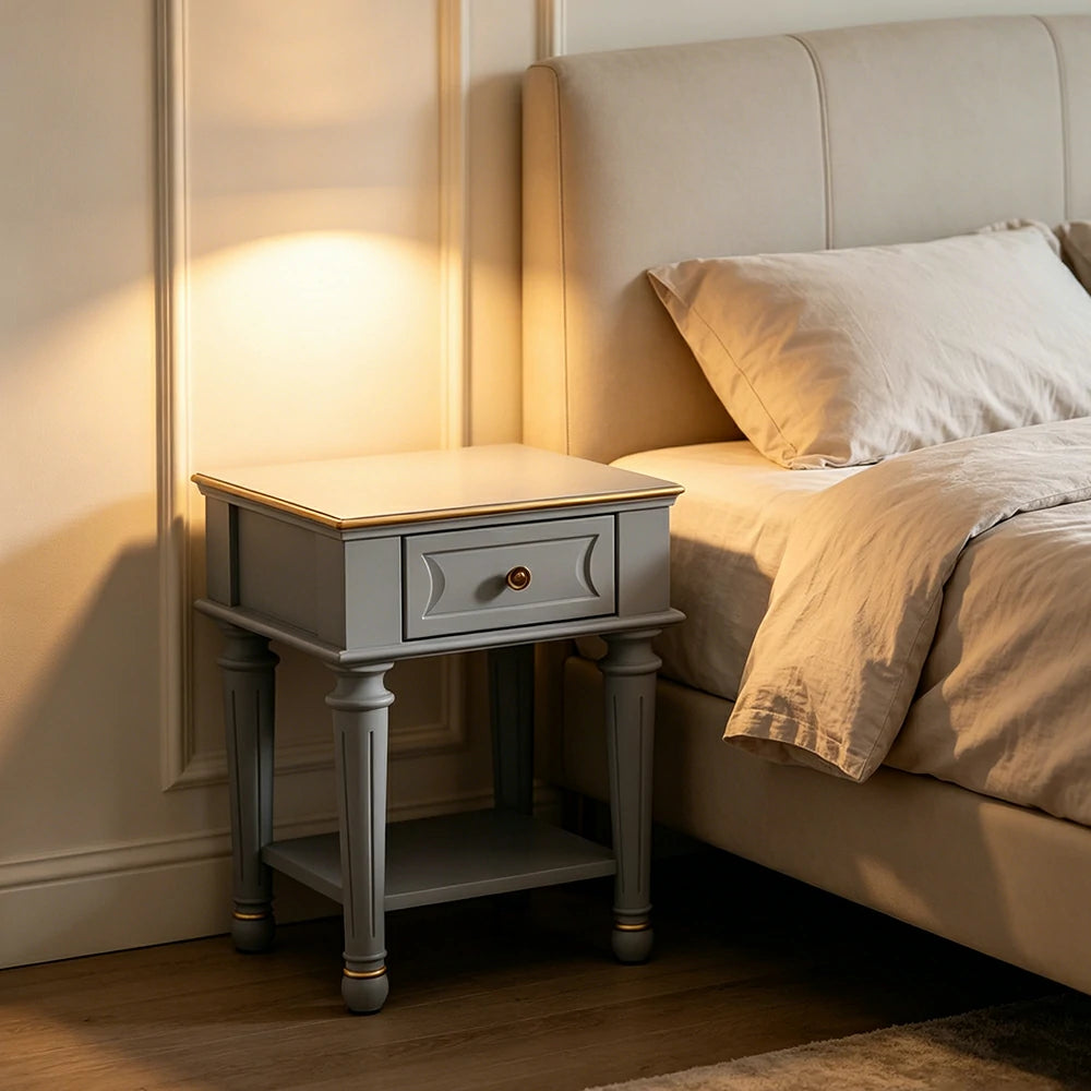 LIVARA Solid Wood Bedside Table Compact Storage Nightstand for Bedroom Apartment - Blue
