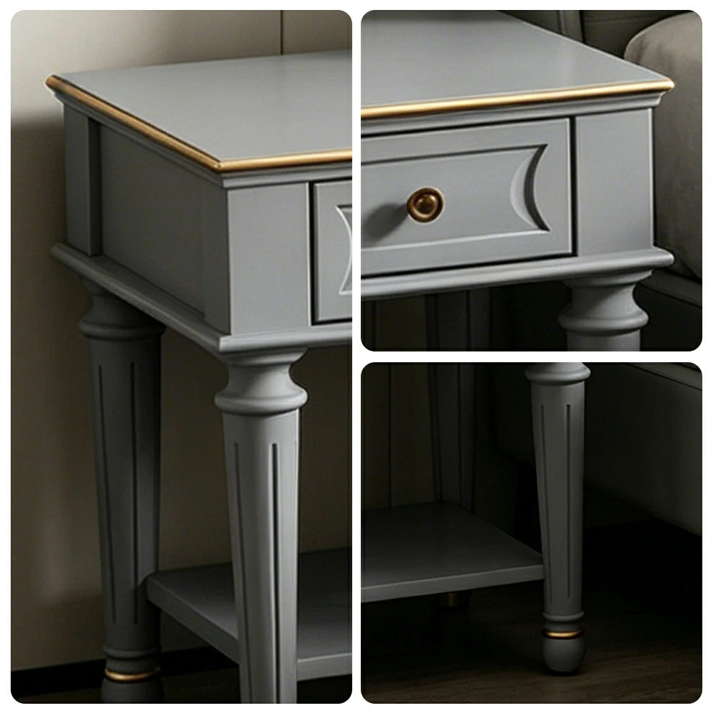 LIVARA Solid Wood Bedside Table Compact Storage Nightstand for Bedroom Apartment - Blue