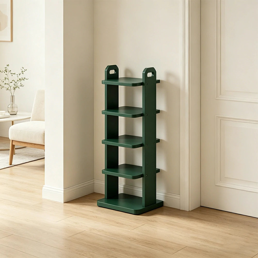 LIVARA 5 Tier Solid Wood Shoe Rack Space Saving Narrow Storage Shelf for Entryway Small Spaces - Green