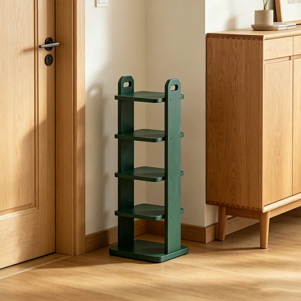LIVARA 5 Tier Solid Wood Shoe Rack Space Saving Narrow Storage Shelf for Entryway Small Spaces - Green