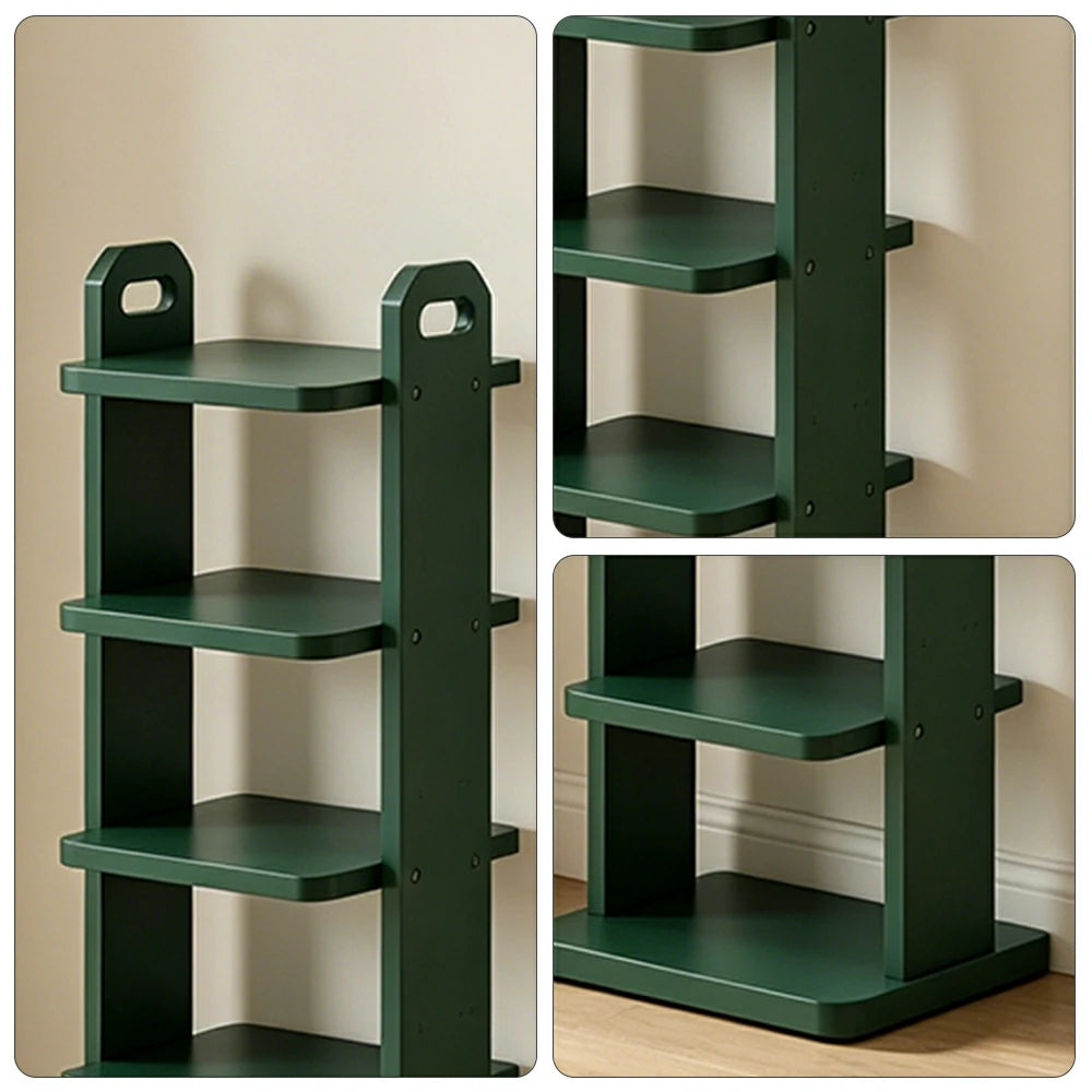 LIVARA 5 Tier Solid Wood Shoe Rack Space Saving Narrow Storage Shelf for Entryway Small Spaces - Green