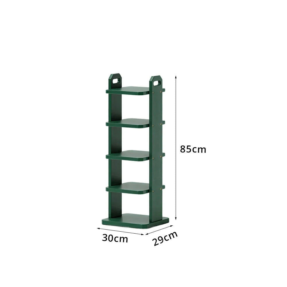 LIVARA 5 Tier Solid Wood Shoe Rack Space Saving Narrow Storage Shelf for Entryway Small Spaces - Green
