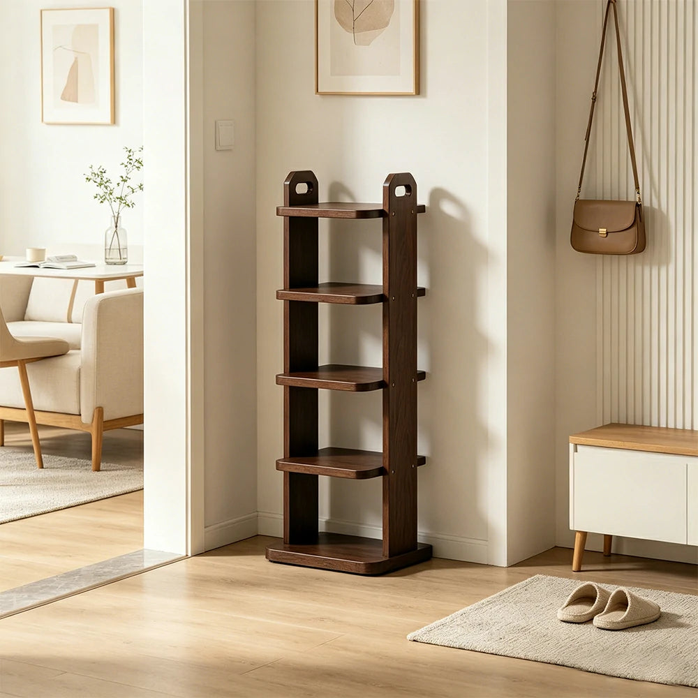 LIVARA 5 Tier Solid Wood Shoe Rack Space Saving Narrow Storage Shelf for Entryway Small Spaces - Walnut