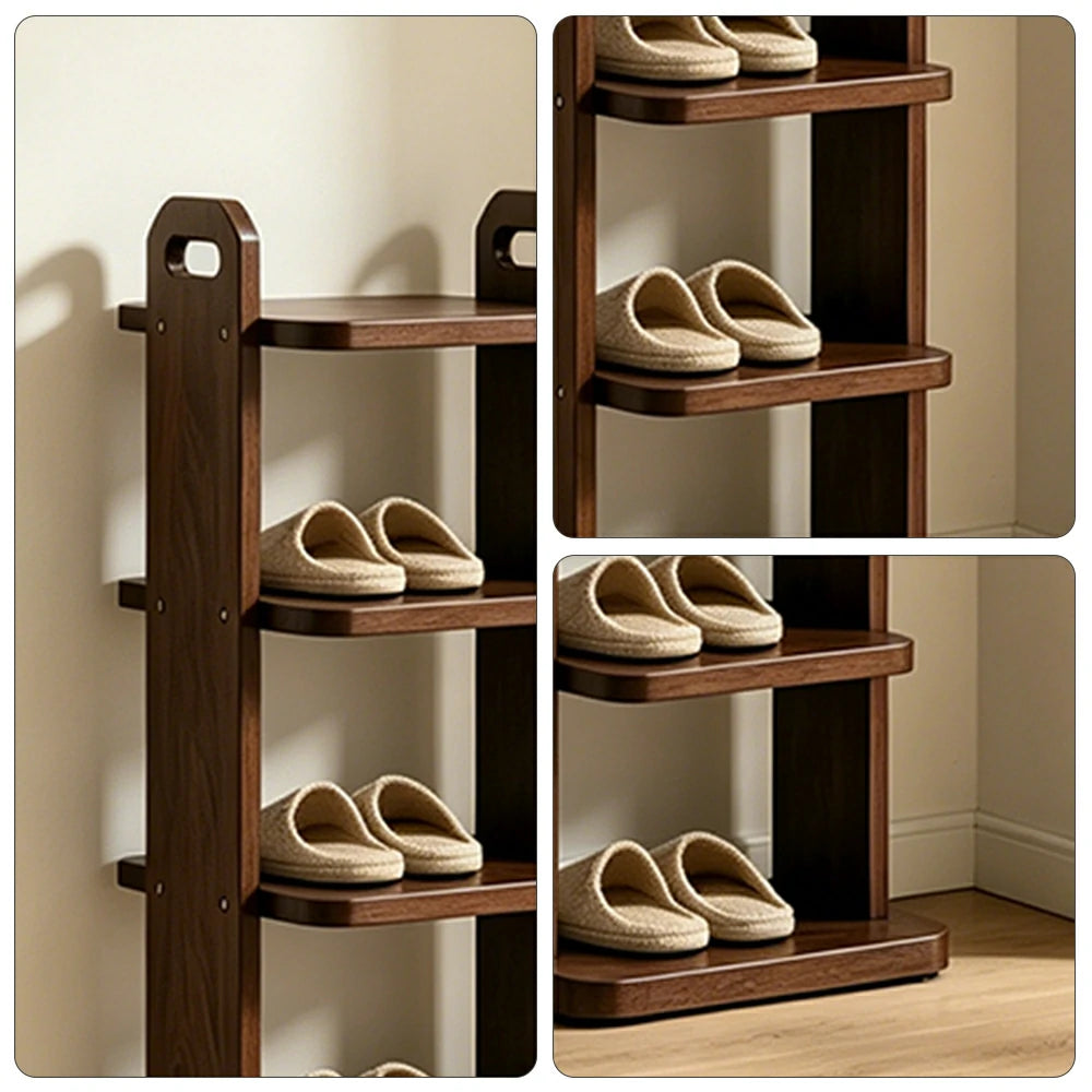 LIVARA 5 Tier Solid Wood Shoe Rack Space Saving Narrow Storage Shelf for Entryway Small Spaces - Walnut