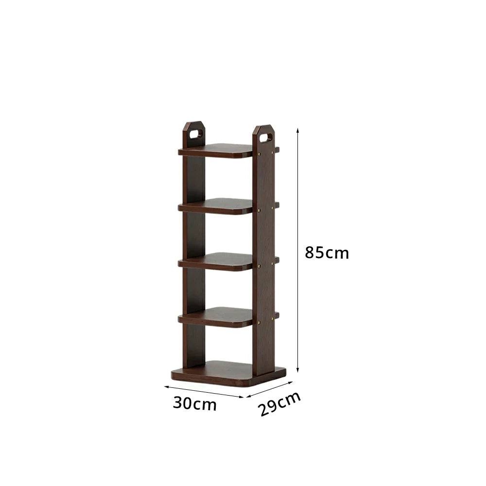 LIVARA 5 Tier Solid Wood Shoe Rack Space Saving Narrow Storage Shelf for Entryway Small Spaces - Walnut