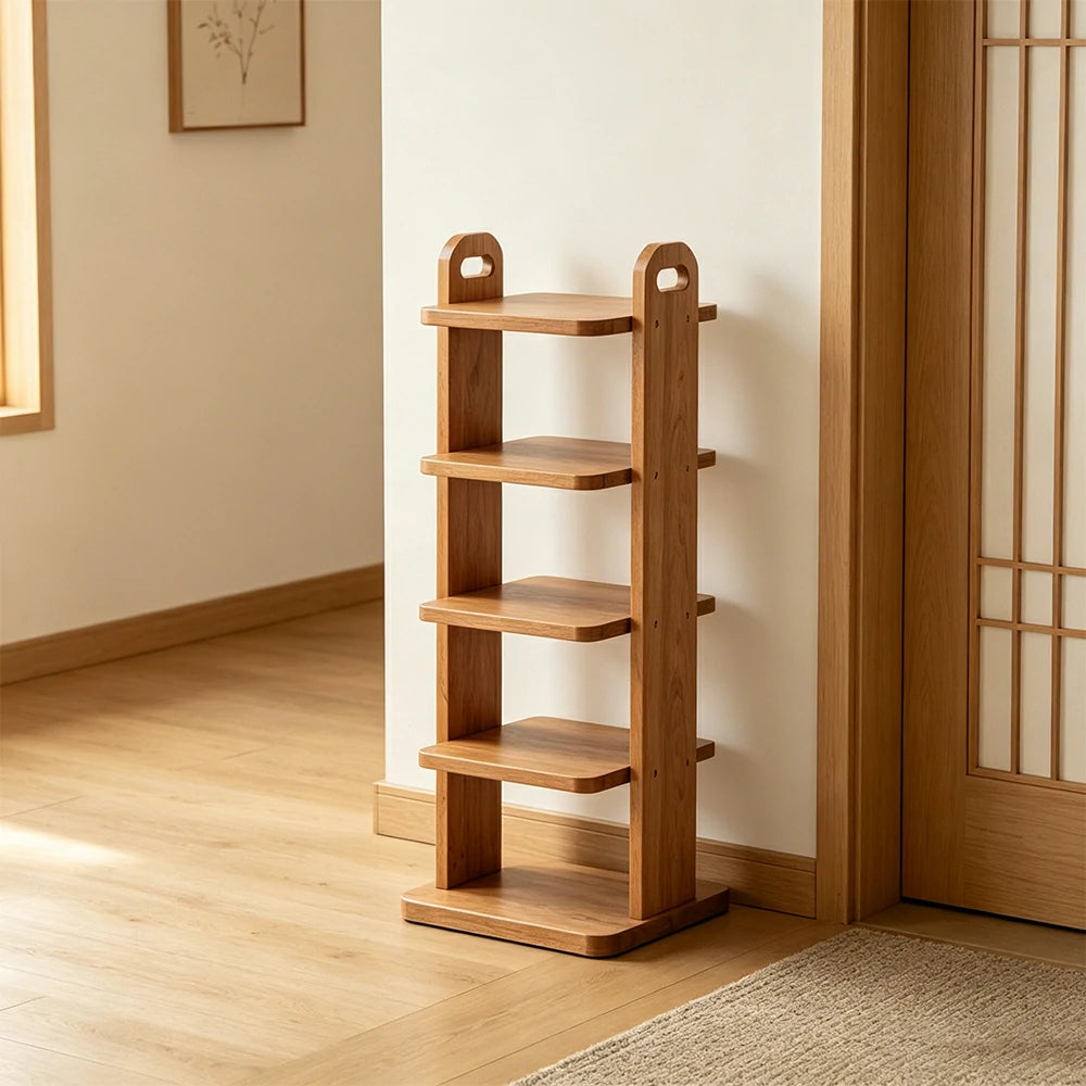 LIVARA 5 Tier Solid Wood Shoe Rack Space Saving Narrow Storage Shelf for Entryway Small Spaces - Cherry
