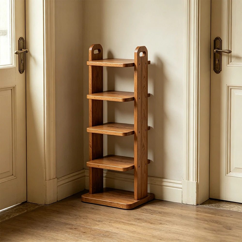 LIVARA 5 Tier Solid Wood Shoe Rack Space Saving Narrow Storage Shelf for Entryway Small Spaces - Cherry