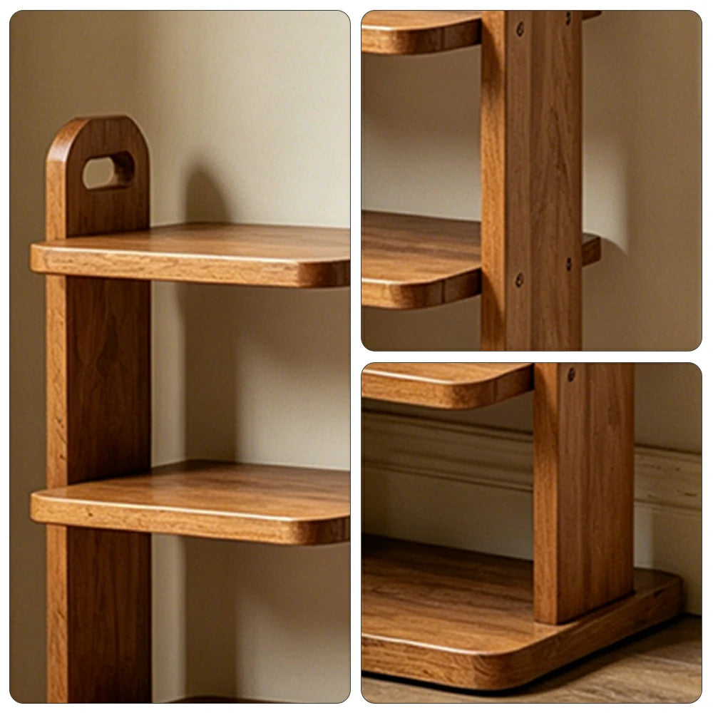 LIVARA 5 Tier Solid Wood Shoe Rack Space Saving Narrow Storage Shelf for Entryway Small Spaces - Cherry