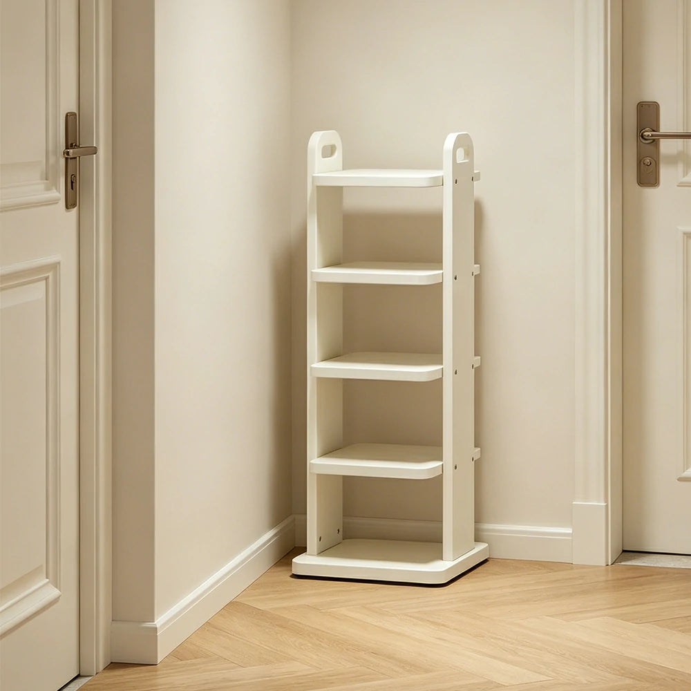 LIVARA 5 Tier Solid Wood Shoe Rack Space Saving Narrow Storage Shelf for Entryway Small Spaces - White