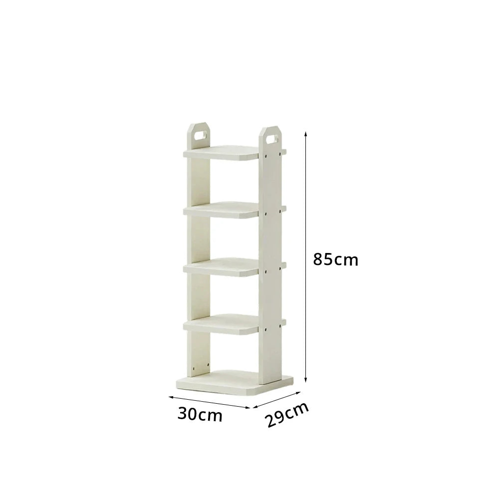 LIVARA 5 Tier Solid Wood Shoe Rack Space Saving Narrow Storage Shelf for Entryway Small Spaces - White
