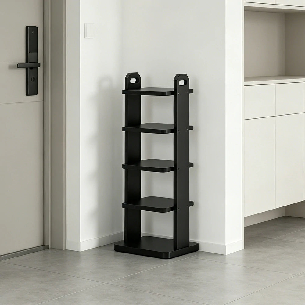 LIVARA 5 Tier Solid Wood Shoe Rack Space Saving Narrow Storage Shelf for Entryway Small Spaces - Black