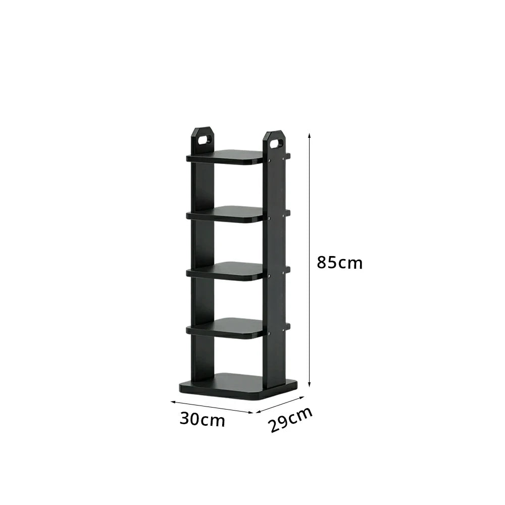 LIVARA 5 Tier Solid Wood Shoe Rack Space Saving Narrow Storage Shelf for Entryway Small Spaces - Black