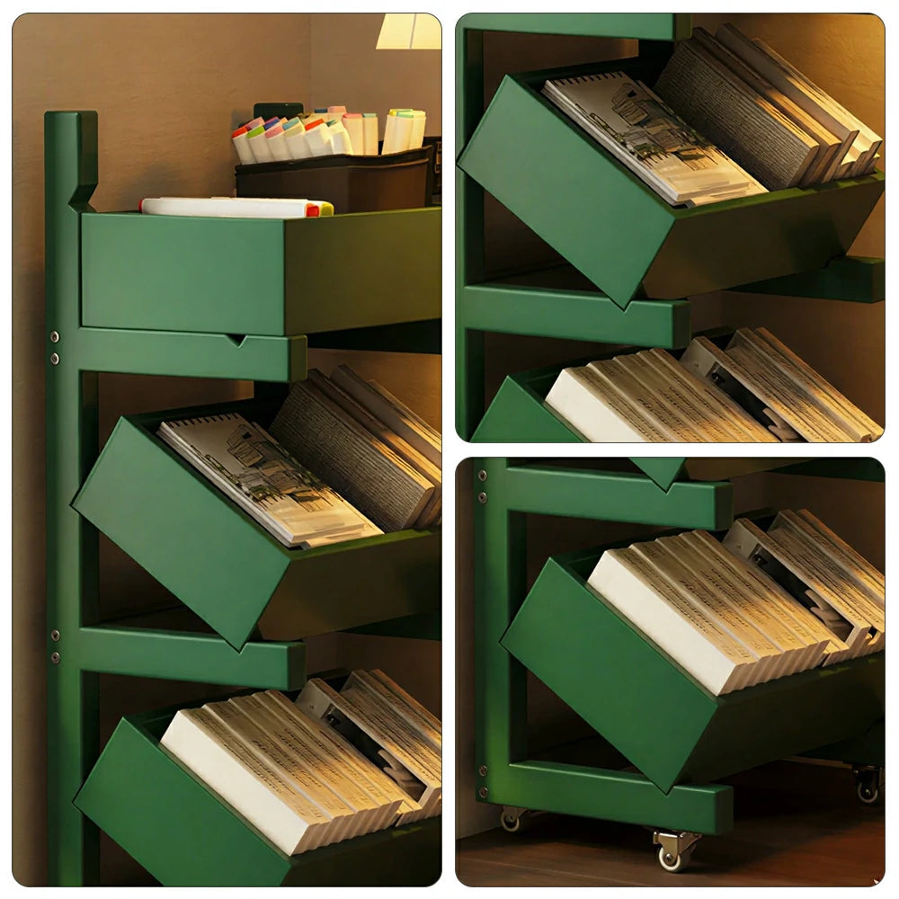 LIVARA 3 Tier Solid Wood Snack Storage Rack Rolling Organizer for Kitchen Dining Room - Green