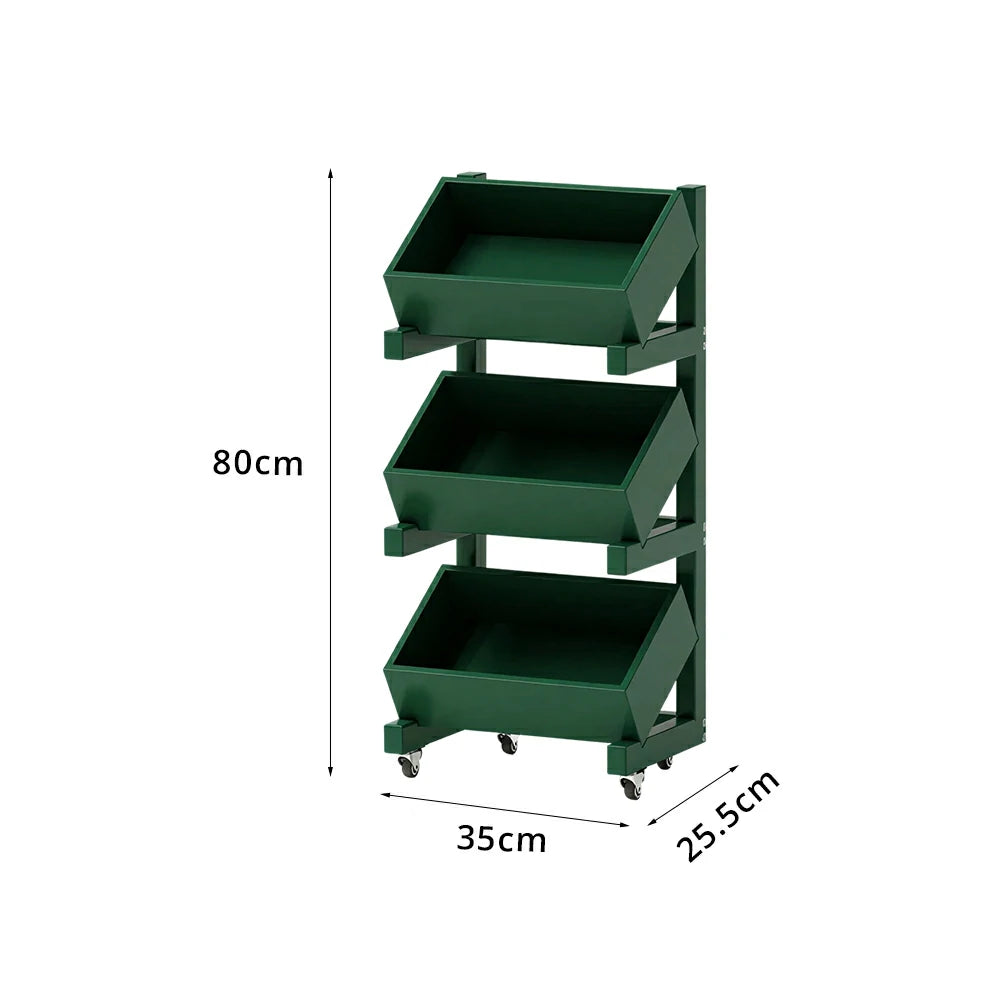 LIVARA 3 Tier Solid Wood Snack Storage Rack Rolling Organizer for Kitchen Dining Room - Green